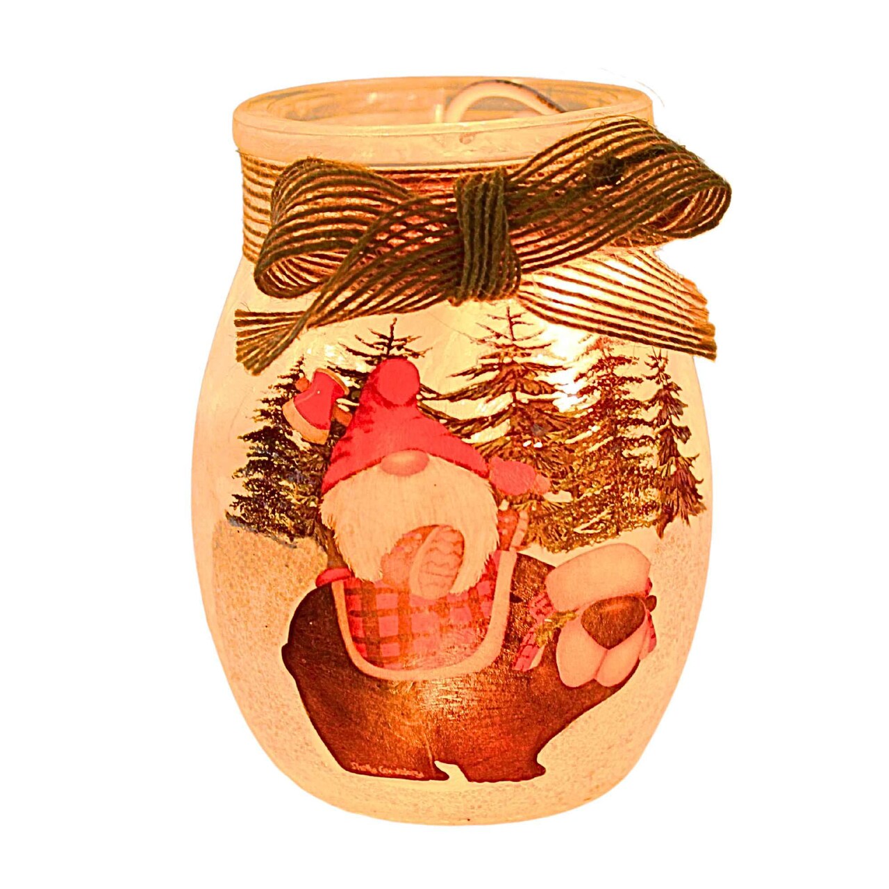 Stony Creek 4.0 Inch Gnomes Buffalo Plaid Pre-Lit Sm Christmas Lighted Glass Accent , Electric Winter Christmas Snow